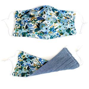 3/$30! Reversible Blue Floral & Chambray Face Mask